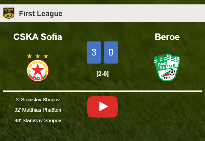 CSKA Sofia prevails over Beroe 3-0. HIGHLIGHTS