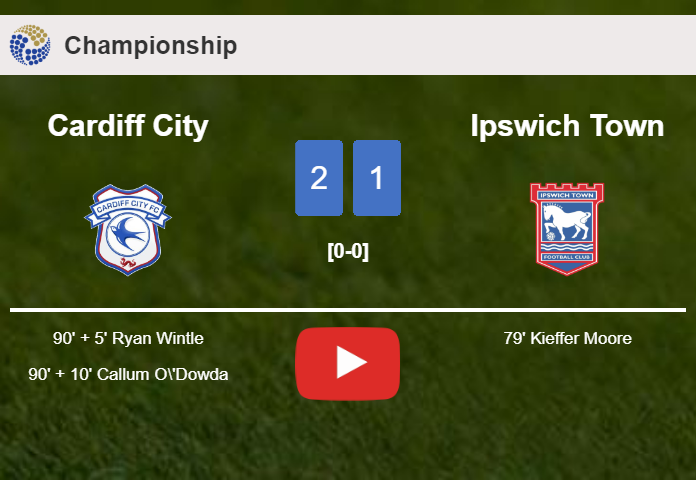 Cardiff City recovers a 0-1 deficit to defeat Ipswich Town 2-1. HIGHLIGHTS
