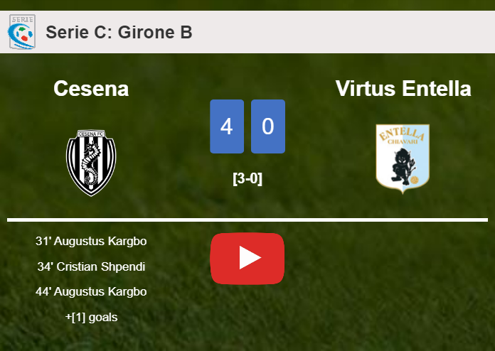 Cesena obliterates Virtus Entella 4-0 after playing a great match. HIGHLIGHTS