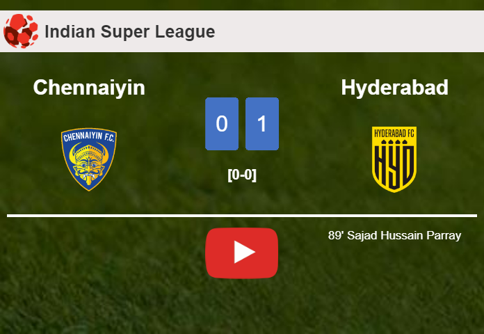 Hyderabad prevails over Chennaiyin 1-0 with a late goal scored by S. Hussain. HIGHLIGHTS