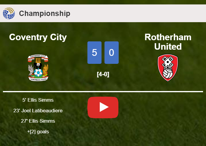 Coventry City demolishes Rotherham United 5-0 after playing a fantastic match. HIGHLIGHTS