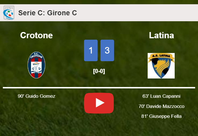 Latina beats Crotone 3-1. HIGHLIGHTS