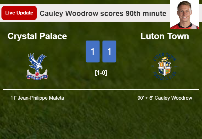 LIVE UPDATES. Luton Town draws Crystal Palace with a goal from Cauley Woodrow in the 90th minute and the result is 1-1