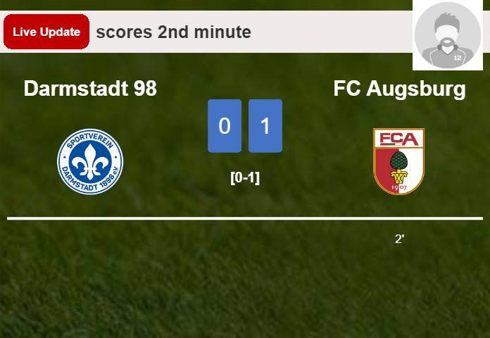 LIVE UPDATES. FC Augsburg leads Darmstadt 98 1-0 after  scored in the 2nd minute