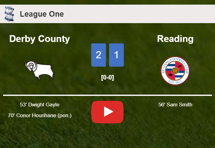 Derby County defeats Reading 2-1. HIGHLIGHTS