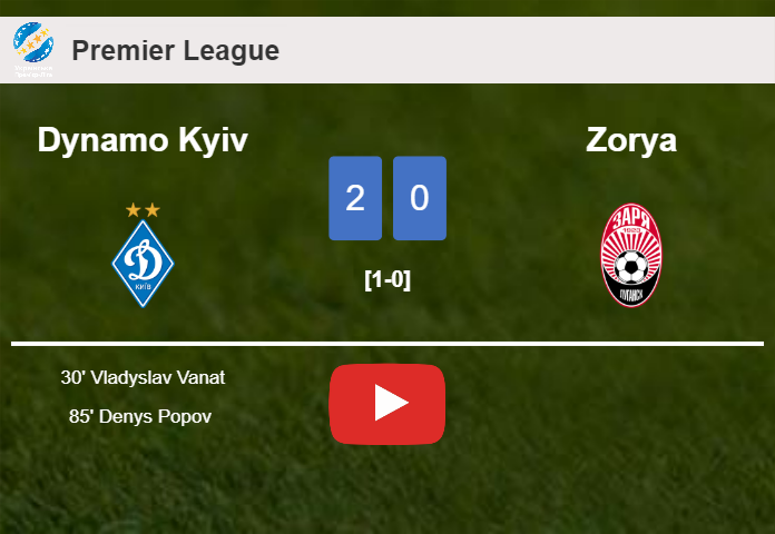 Dynamo Kyiv prevails over Zorya 2-0 on Tuesday. HIGHLIGHTS