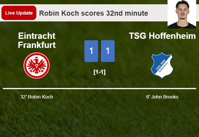 LIVE UPDATES. Eintracht Frankfurt draws TSG Hoffenheim with a goal from Robin Koch in the 32nd minute and the result is 1-1