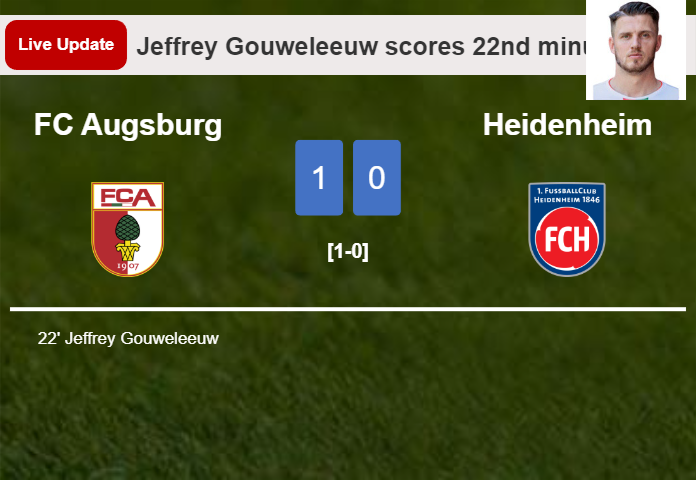 LIVE UPDATES. FC Augsburg leads Heidenheim 1-0 after Jeffrey Gouweleeuw scored in the 22nd minute