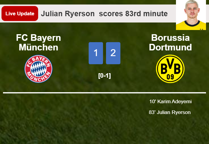 LIVE UPDATES. FC Bayern München getting closer to Borussia Dortmund with a goal from Harry Kane  in the 89th minute and the result is 1-2