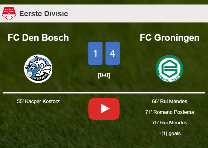 FC Groningen tops FC Den Bosch 4-1 after recovering from a 0-1 deficit. HIGHLIGHTS