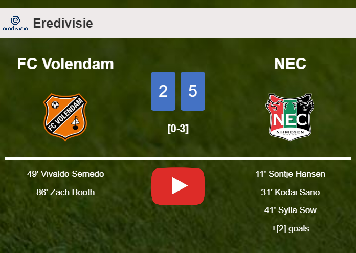 NEC overcomes FC Volendam 5-2 after playing a incredible match. HIGHLIGHTS