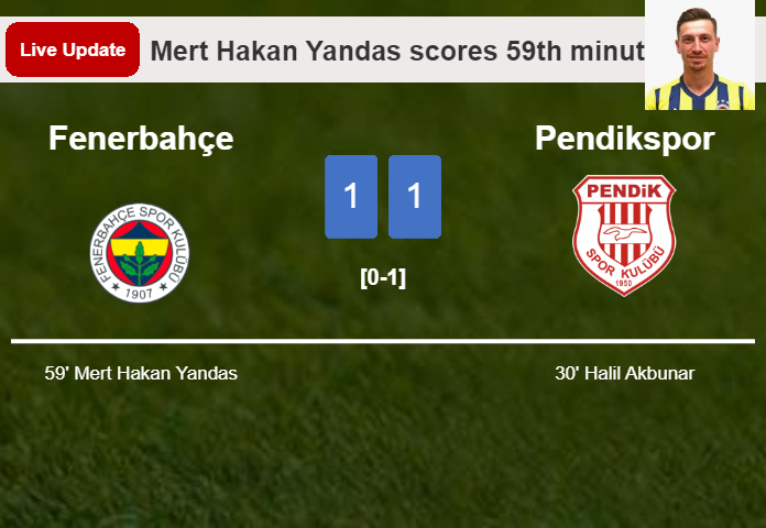 LIVE UPDATES. Fenerbahçe draws Pendikspor with a goal from Mert Hakan Yandas in the 59th minute and the result is 1-1