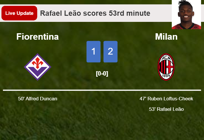 LIVE UPDATES. Milan takes the lead over Fiorentina with a goal from Rafael Leão in the 53rd minute and the result is 2-1
