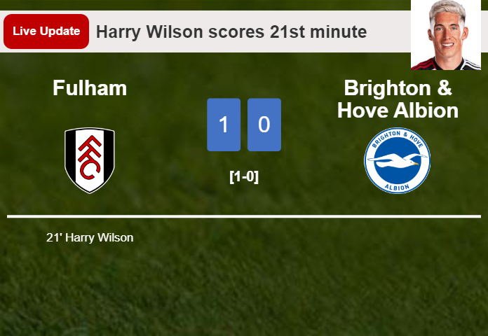 LIVE UPDATES. Fulham leads Brighton & Hove Albion 1-0 after Harry Wilson scored in the 21st minute