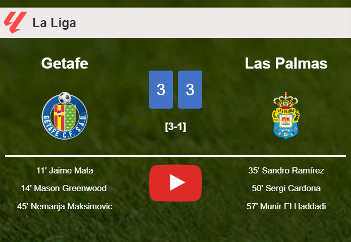 Getafe and Las Palmas draws a crazy match 3-3 on Saturday. HIGHLIGHTS