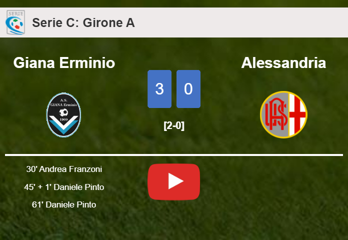 Giana Erminio demolishes Alessandria with 2 goals from D. Pinto. HIGHLIGHTS