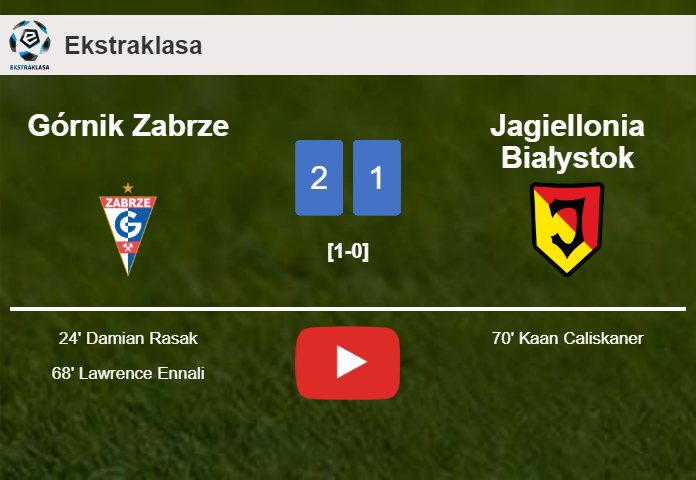 Górnik Zabrze defeats Jagiellonia Białystok 2-1. HIGHLIGHTS