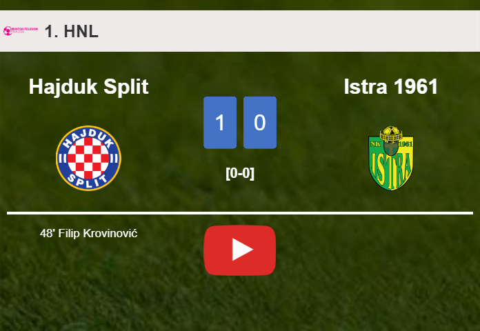 Hajduk Split prevails over Istra 1961 1-0 with a goal scored by F. Krovinović. HIGHLIGHTS