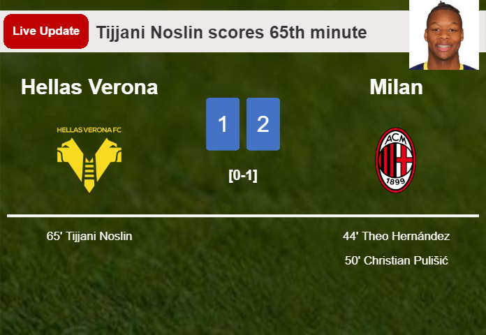 LIVE UPDATES. Hellas Verona getting closer to Milan with a goal from Tijjani Noslin in the 65th minute and the result is 1-2