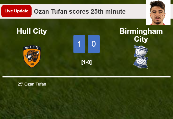 LIVE UPDATES. Hull City leads Birmingham City 1-0 after Ozan Tufan scored in the 25th minute