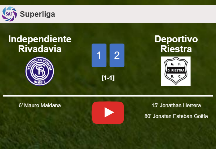 Deportivo Riestra recovers a 0-1 deficit to best Independiente Rivadavia 2-1. HIGHLIGHTS