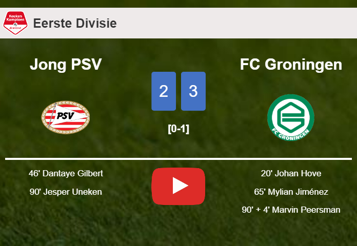 FC Groningen beats Jong PSV 3-2. HIGHLIGHTS
