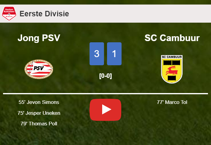 Jong PSV prevails over SC Cambuur 3-1. HIGHLIGHTS