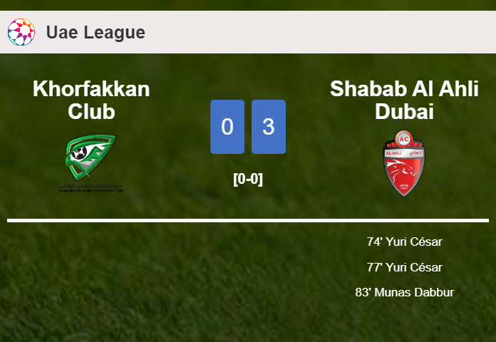 Shabab Al Ahli Dubai tops Khorfakkan Club 3-0