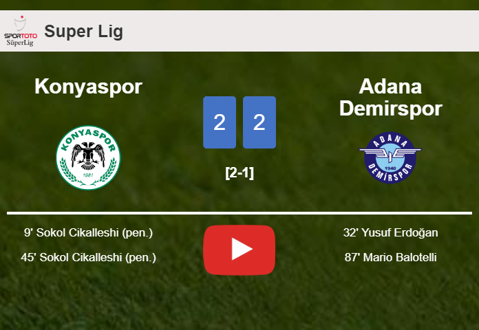 Konyaspor and Adana Demirspor draw 2-2 on Saturday. HIGHLIGHTS
