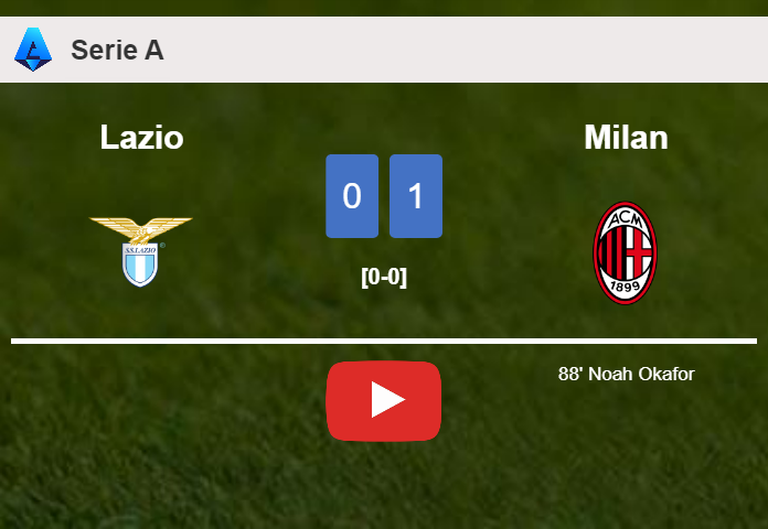 Milan defeats Lazio 1-0 with a late goal scored by N. Okafor. HIGHLIGHTS