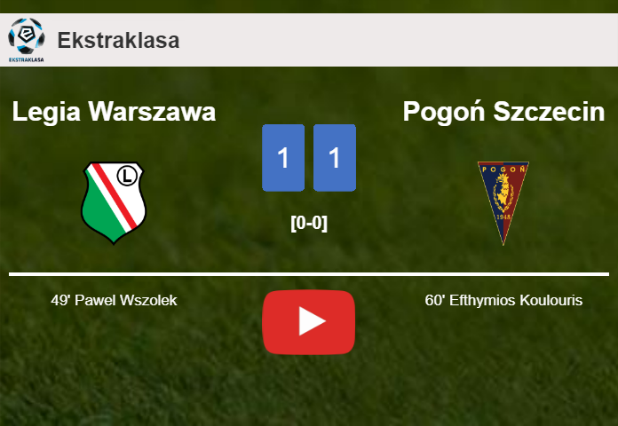 Legia Warszawa and Pogoń Szczecin draw 1-1 on Saturday. HIGHLIGHTS