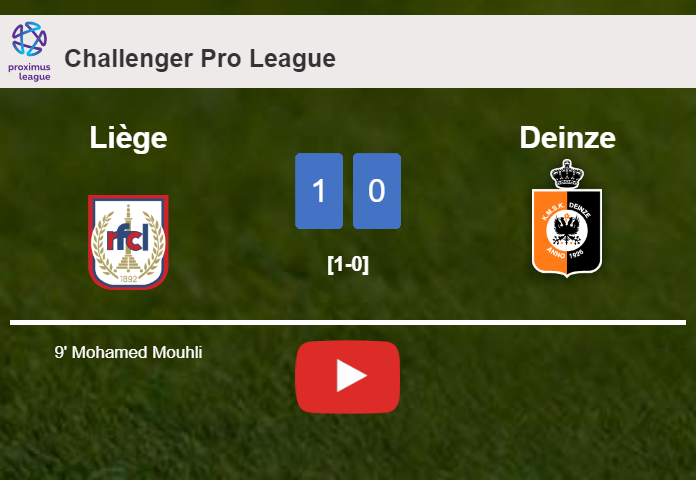 Liège beats Deinze 1-0 with a goal scored by M. Mouhli. HIGHLIGHTS