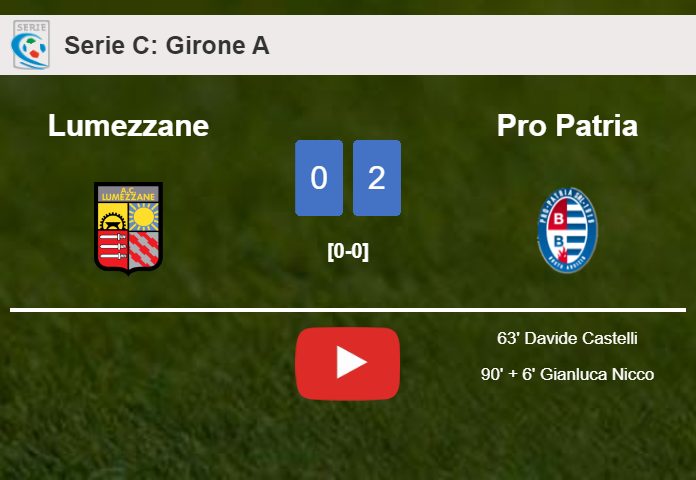 Pro Patria tops Lumezzane 2-0 on Saturday. HIGHLIGHTS