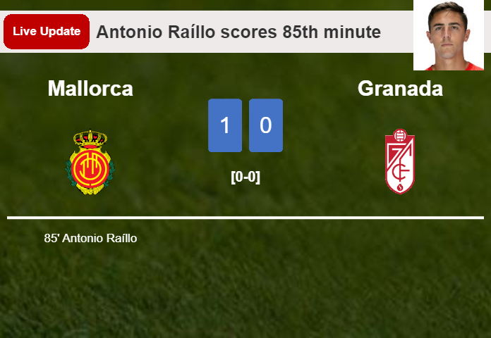 LIVE UPDATES. Mallorca leads Granada 1-0 after Antonio Raíllo scored in the 85th minute