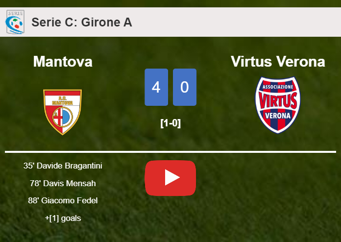 Mantova destroys Virtus Verona 4-0 showing huge dominance. HIGHLIGHTS