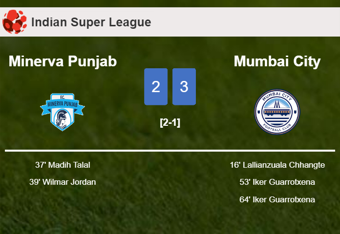 Mumbai City overcomes Minerva Punjab after recovering from a 2-1 deficit