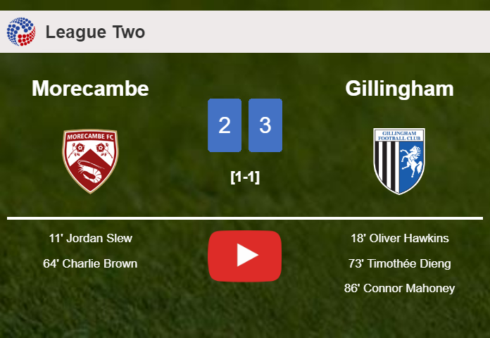 Gillingham defeats Morecambe after recovering from a 2-1 deficit. HIGHLIGHTS