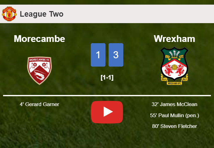 Wrexham prevails over Morecambe 3-1 after recovering from a 0-1 deficit. HIGHLIGHTS