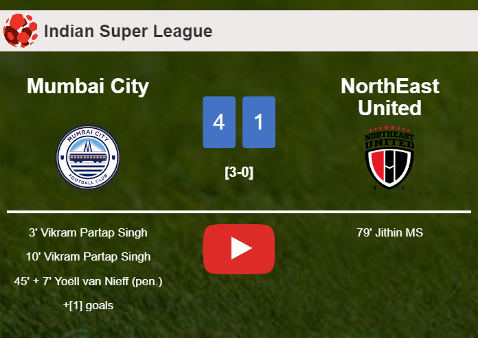 Mumbai City crushes NorthEast United 4-1 showing huge dominance. HIGHLIGHTS