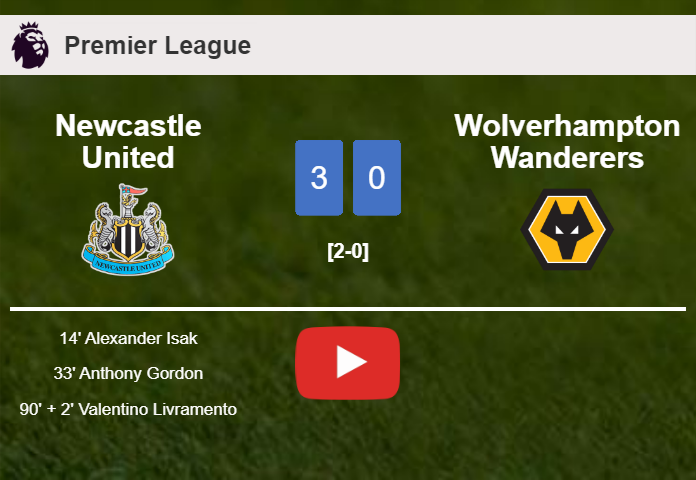 Newcastle United beats Wolverhampton Wanderers 3-0. HIGHLIGHTS