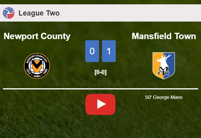 Mansfield Town defeats Newport County 1-0 with a goal scored by G. Maris. HIGHLIGHTS
