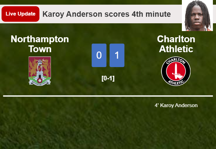 LIVE UPDATES. Charlton Athletic leads Northampton Town 1-0 after Karoy Anderson scored in the 4th minute