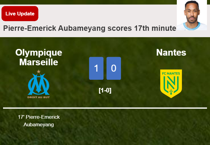 Olympique Marseille vs Nantes live updates: Pierre-Emerick Aubameyang scores opening goal in Ligue 1 encounter (1-0)