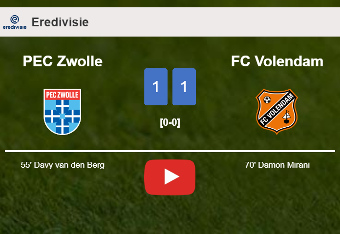PEC Zwolle and FC Volendam draw 1-1 on Sunday. HIGHLIGHTS