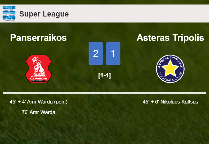 Panserraikos overcomes Asteras Tripolis 2-1 with A. Warda scoring 2 goals