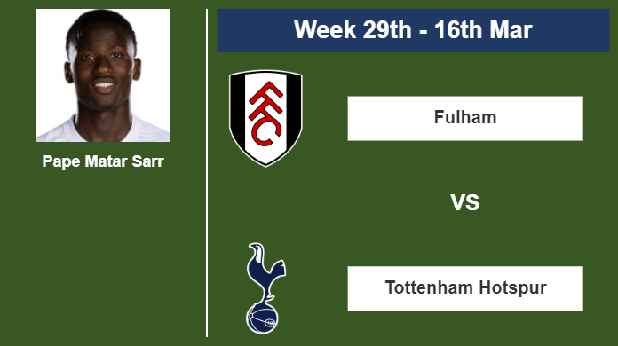 FANTASY PREMIER LEAGUE. Pape Matar Sarr statistics before playing vs Fulham on Saturday 16th of March for the 29th week.