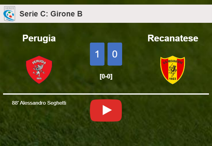 Perugia prevails over Recanatese 1-0 with a late goal scored by A. Seghetti. HIGHLIGHTS