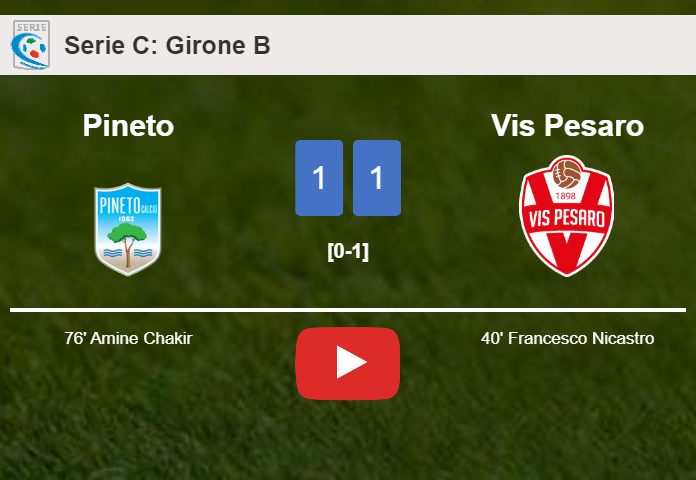 Pineto and Vis Pesaro draw 1-1 on Tuesday. HIGHLIGHTS