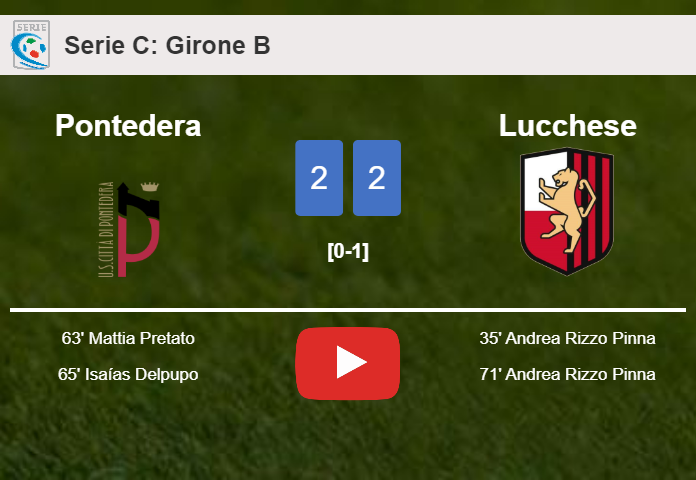Pontedera and Lucchese draw 2-2 on Wednesday. HIGHLIGHTS