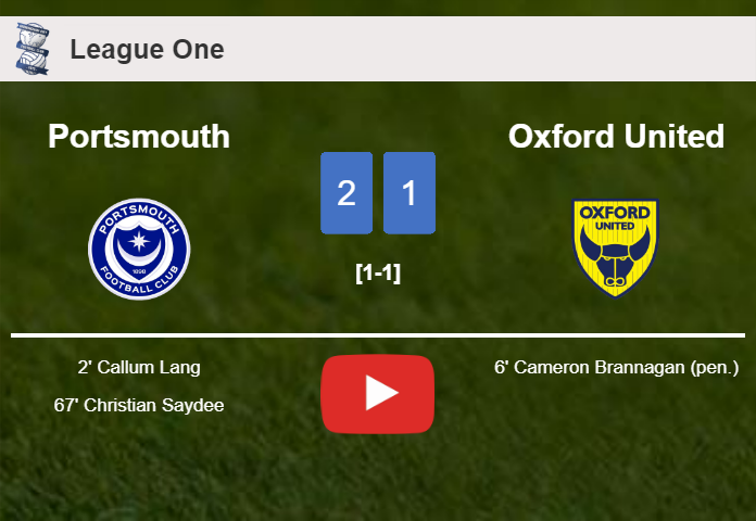 Portsmouth overcomes Oxford United 2-1. HIGHLIGHTS